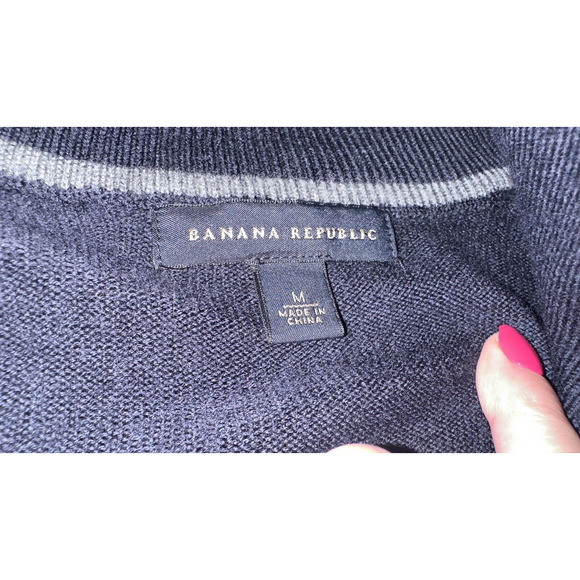 Banana Republic Navy Argyle 100% Wool Full Zip Cardigan Sweater Size M Preppy - Picture 4 of 4